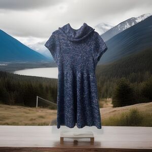 Frieda Kelly Dress Womens Xtra large  Blue Hand Knit Cap Sleeve Knee Length Cowl